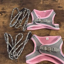 Two Medium Velcro, Pet Harness And Leashes