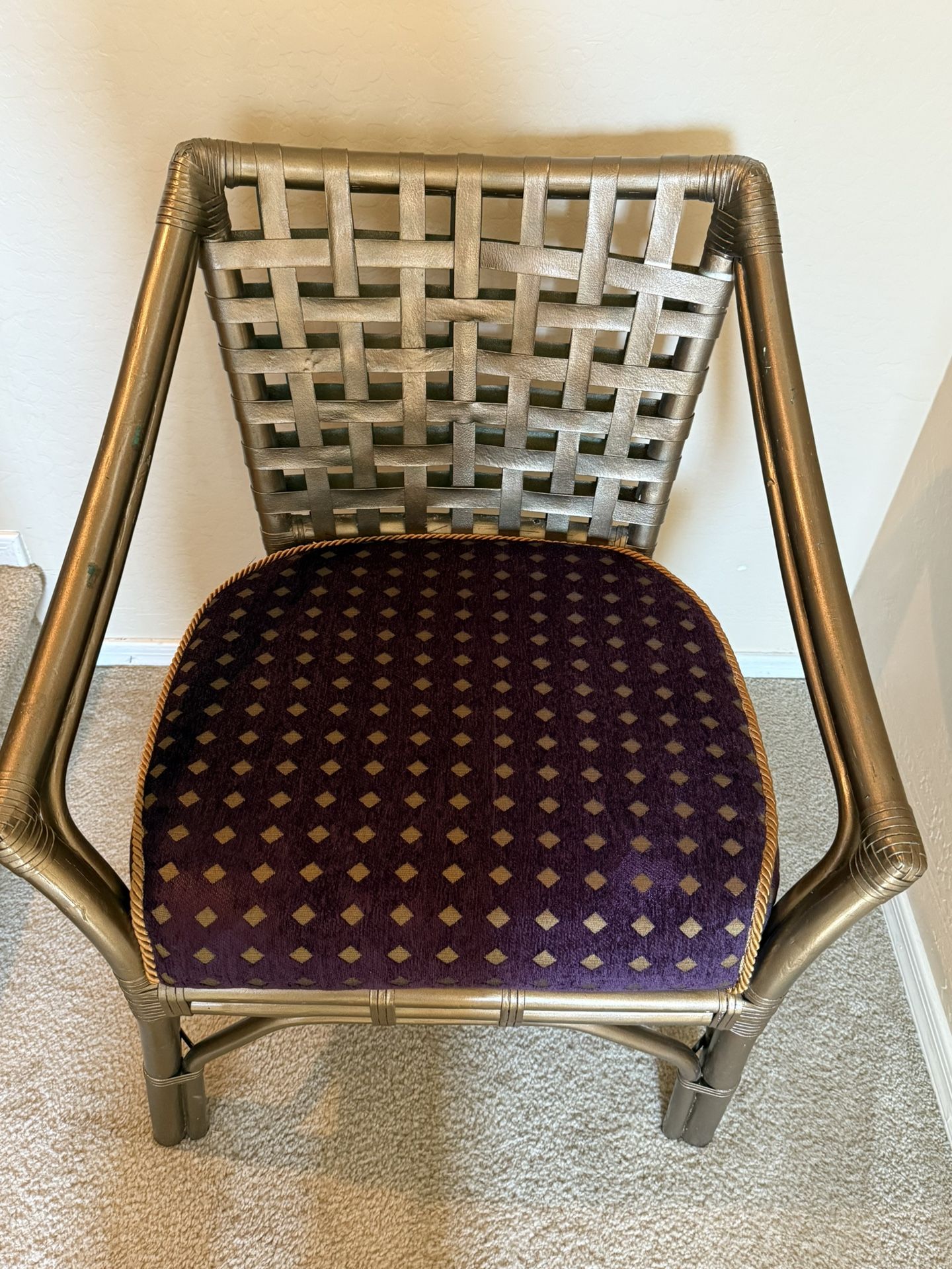 Side Accent Chair Purple & Gold Rattan -like