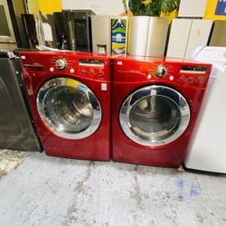 Lg Red Washer And Gas Dryer No Credit Needed