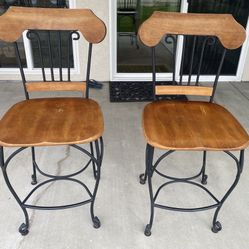 2 Wood and Iron Bar Stools
