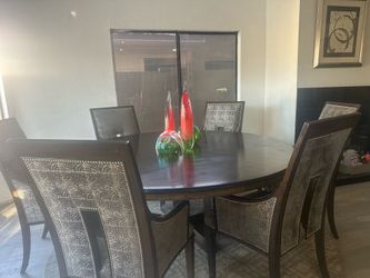 Marge Carson dining table chairs and rug