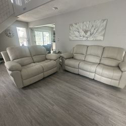 Leather Reclining Sofa & Loveseat With Lumbar Support 