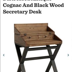 Distressed Antique Cognac And Black Wood Secretary Desk