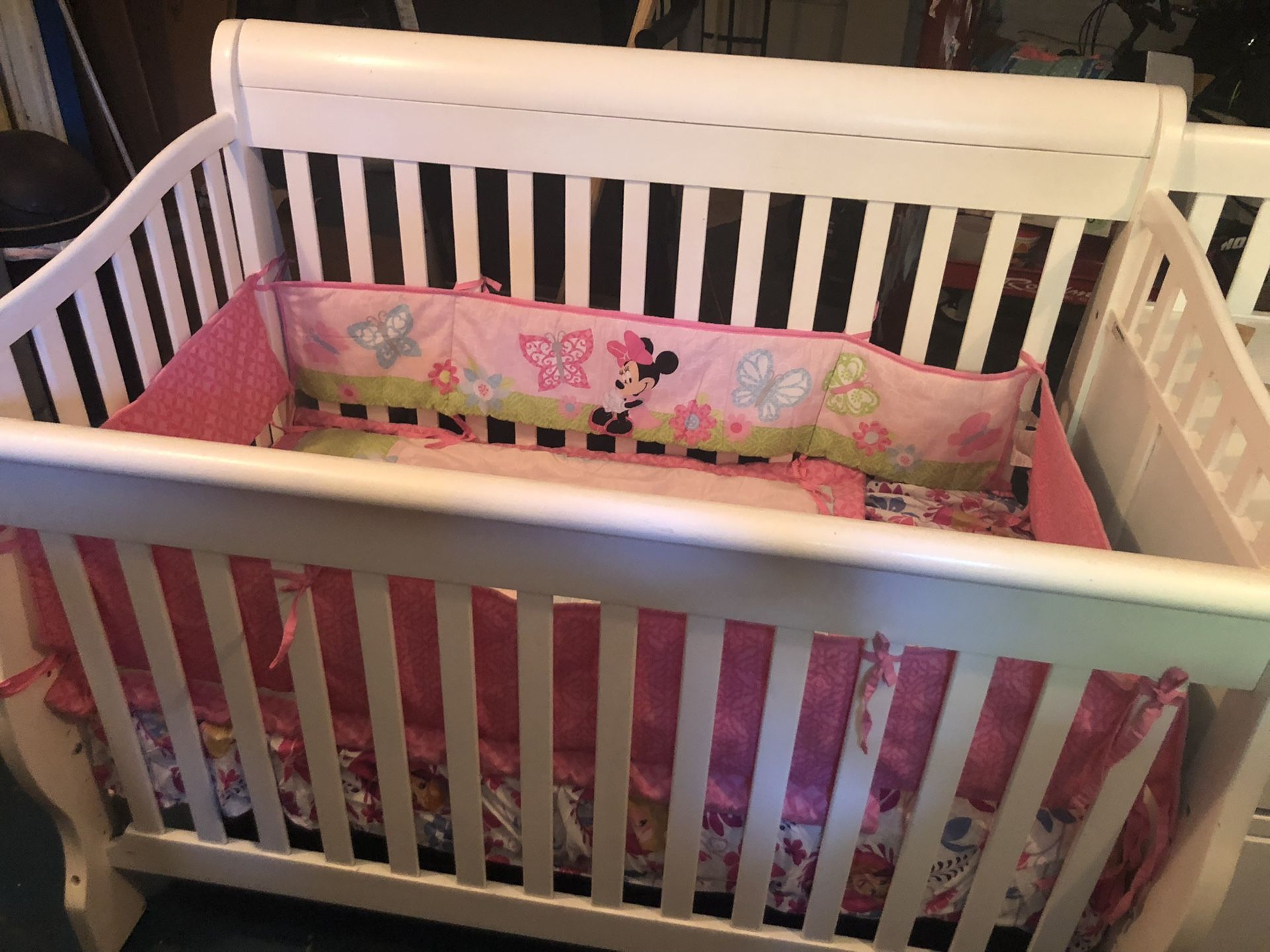 Crib With Mattress And Connecting Diaper Changing Table