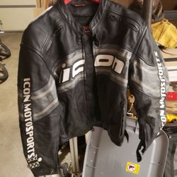 Icon Motorsports Leather Jacket AND Hi-Viz Vest