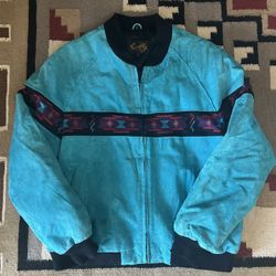 Vintage Aztec Leather Jacket Medium Scully Western Suede Blue Southwestern VTG