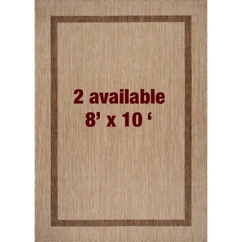 Beverly Rug Waikiki Beige/Brown 8 ft. x 10 ft. Bordered Indoor Outdoor Area Rug