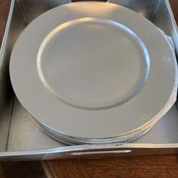 8 Silver Chargers With Storage Container 