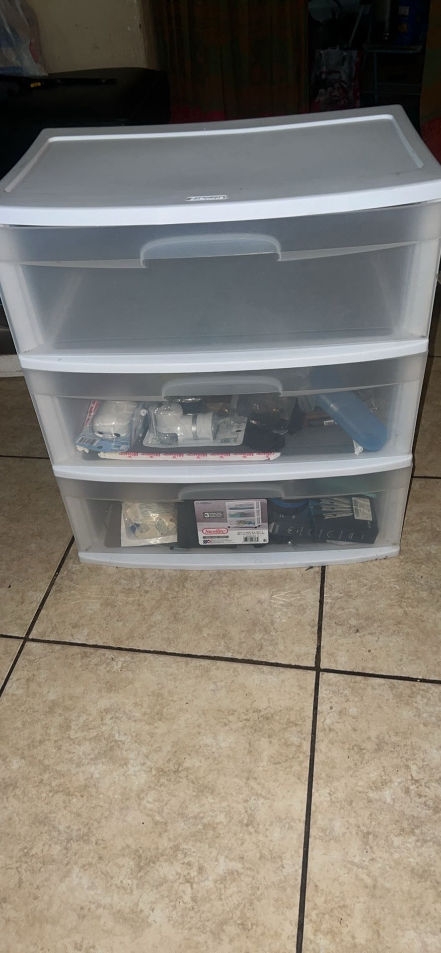 Sterilite Storage Drawer, 3 Drawer Wide Plastic Storage Cart with Clear Pull Out Drawers, White