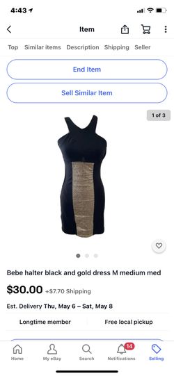 Bebe halter black and gold dress M Medium Med, New With Tags