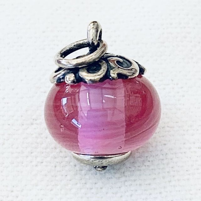 Retired James Avery Sterling Silver 925 Pink Finial Art Glass Gentle Wave Charm - New In The Box