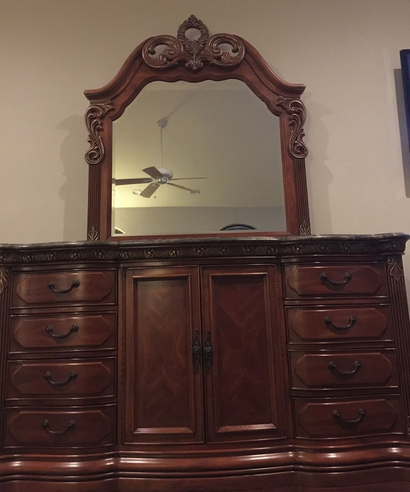 AICO King 4 Pc Bedroom Set Solid Wood with Extra Set of Posts to Change Height