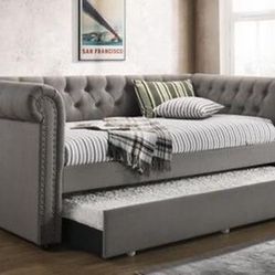 Brand New Grey Tufted Daybed with Trundle