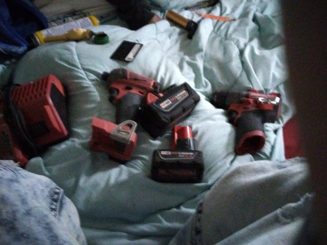 Milwaukee Hammer Drill And Impact Drill With 2 Batteries And Duel Charger