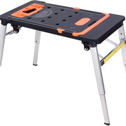 O732 $120  7-in-1 Folding Portable Workbench Painted Work Table as Workbench, Scaffold,Platform,Sawhorse,Car Creeper and Hand Truck with 4 Wheels, Bla