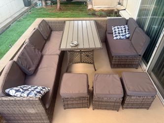 7-Piece Patio Furniture Set – Table, Sofas & Ottomans