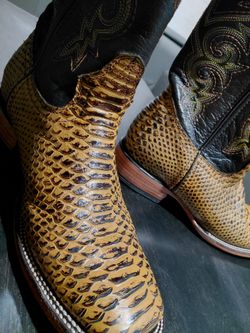 Men's Western Cowboy Boots Python Snakeskin Leather Square Toe Handmade Mexico Size 10