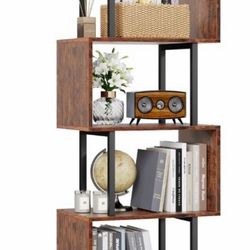 5 Tier Bookshelf, S Shaped Geometric Bookcase