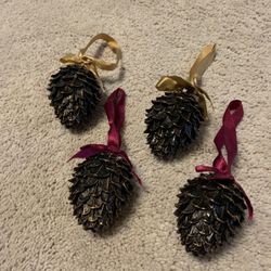 4 Weighted Metal Pine cone Ornaments 