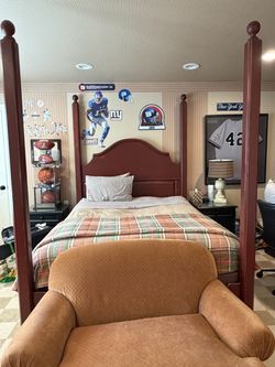 Red Wood Four-Poster Bed Frame