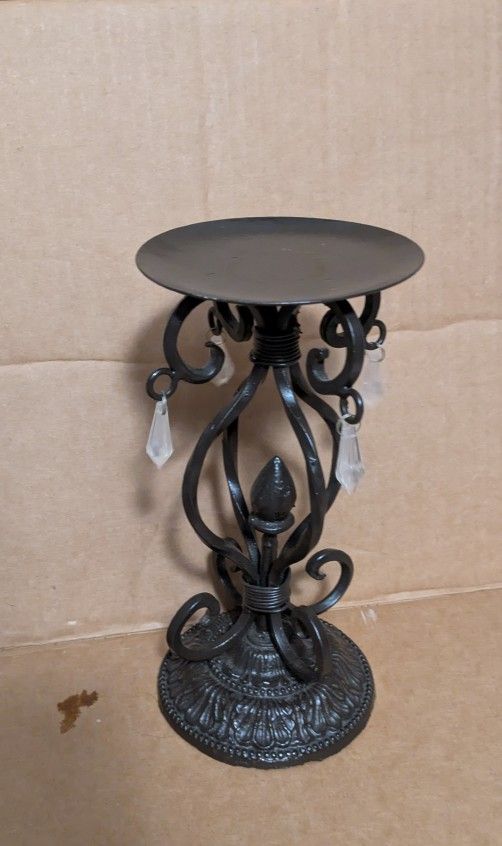Candle Holder Metal Brass Stand Plastic Tear Drops 9" H 4.5" W