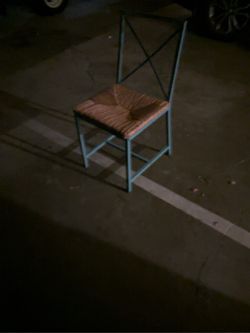 Pair of Woven Rush Seat Metal Dining Chairs