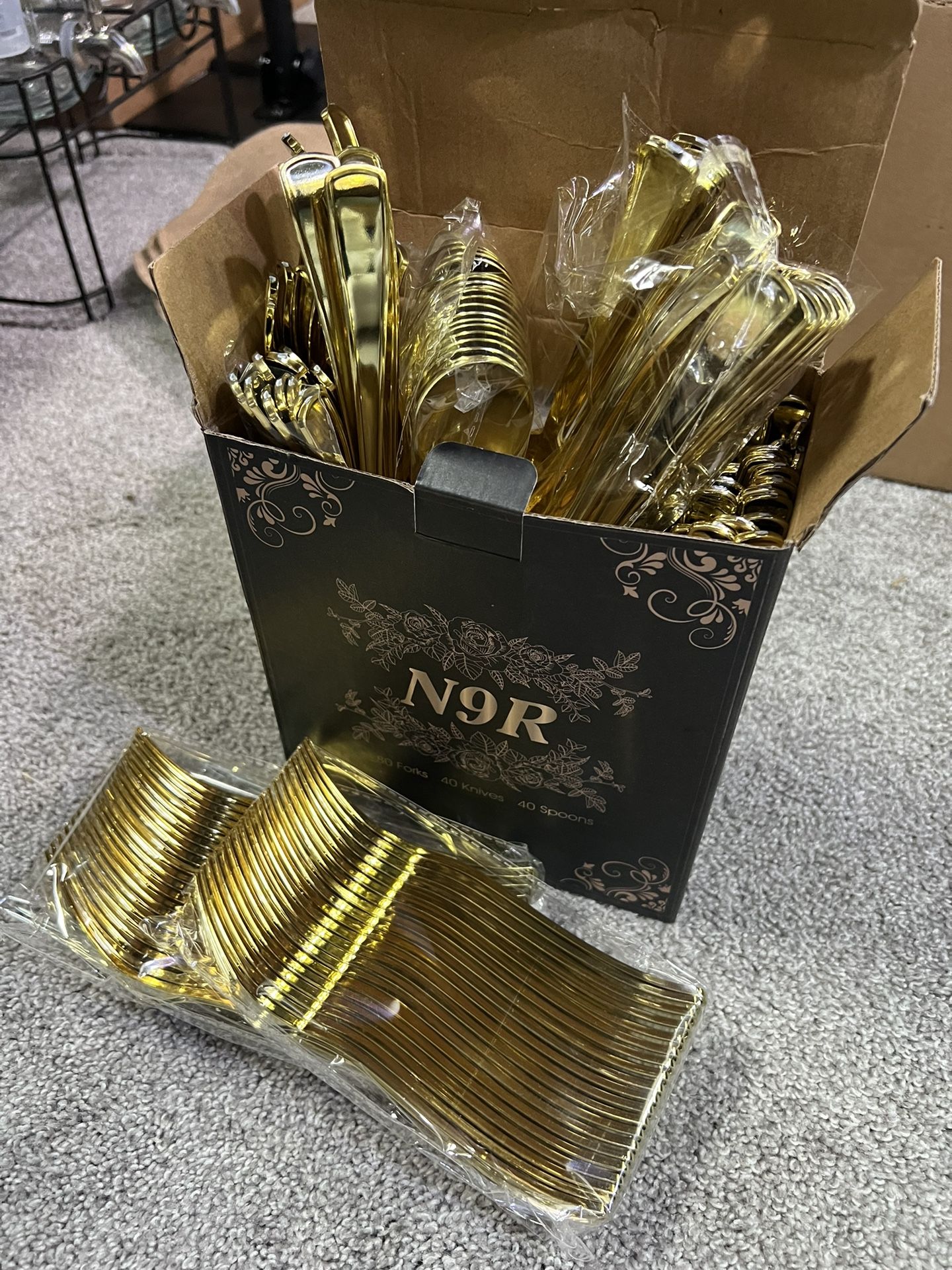 Gold plastic event utensils, very durable