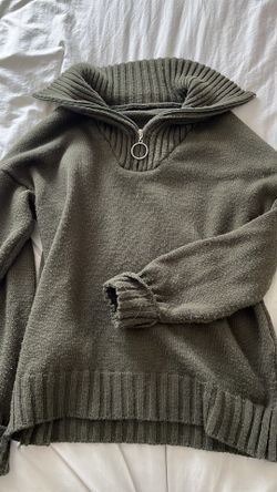 Dark Green Quarter Zip Collar Sweater 
