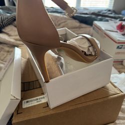 Nude Open Toe Heels With Ankle Strap