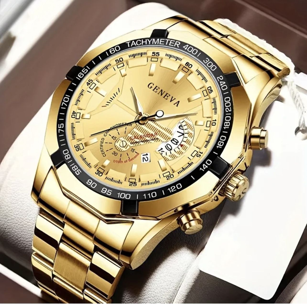Elegant Classic Round Quartz Watch with Date Display, Tachymeter, Luminescent
