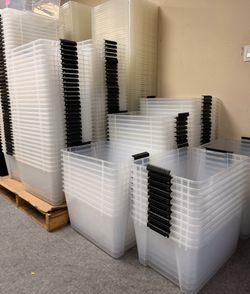 45 QT CLEAR STORAGE BIN WITH LID – $5 EACH