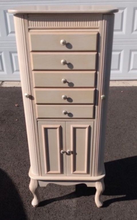 Cream Solid Wood Jewelry Armoire Cabinet