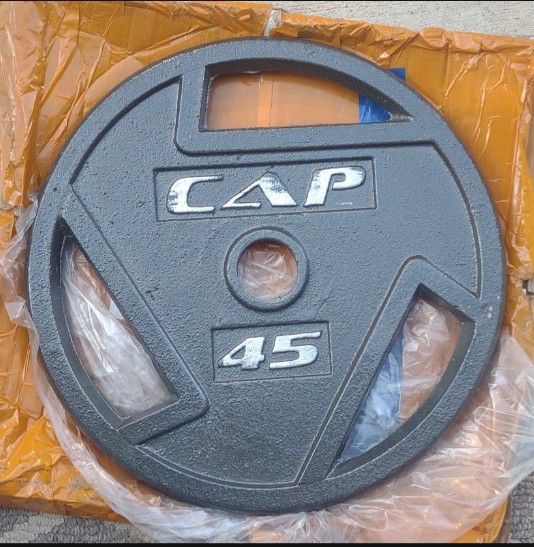 2 X 45lbs CAP Olympic Barbell Iron Grip Plates NEW