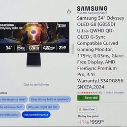 Samsung 34” Odyssey OLED Monitor