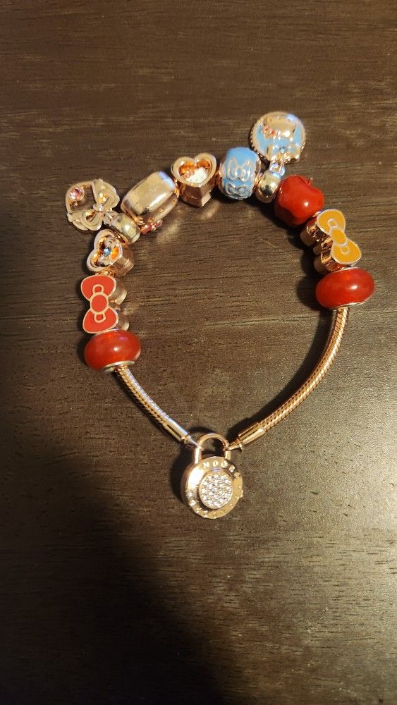 Pandora Hello Kitty Rose Gold Bangle Charm Bracelet