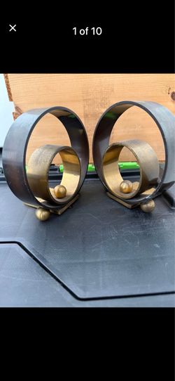 ANTIQUE INDUSTRIAL MCM ART DECO CHASE BRASS & COPPER RING BOOK BOOKENDS Walter Van Nessen