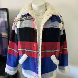 Supreme Shearling Bomber Jacket Plaid Fleece Sherpa Lined Embroidered Logo Small