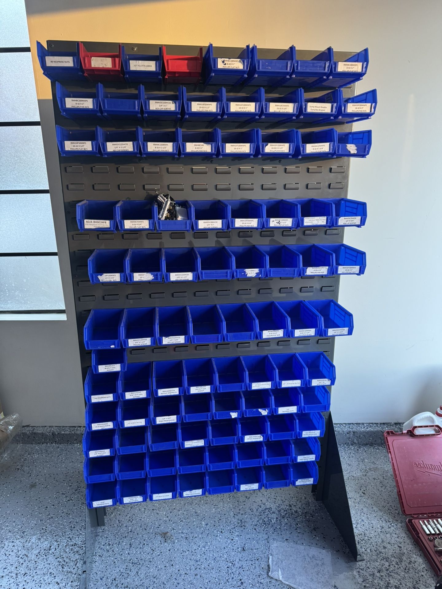 Double Sided Floor Rack Bin Organizer uline mounted to wall 36x66