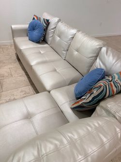 L shaped synthetic leather couch like new