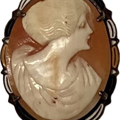 Antique c.S1920s Art Nouveau Cameo Necklace Sterling Silver & Shell Hand Carved Cameo 