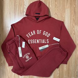 Fear of God Men's Red and Burgundy Hoodie and Sweats Pants Brand new authentic
