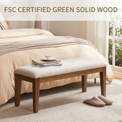 Upholstered Entryway Bench for Bedroom for End of Bed, Dining Bench with Padded Seat for Kitchen, Living Room, Fabric Solid Wood (Beige)  