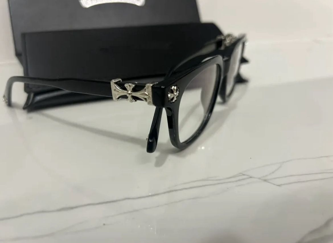 Chrome Hearts Black Sunglasses Silver Cross Detail Men /Women Sunglasses New