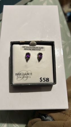 10KT GOLD & STERLING SILVER GENUINE AMETHYST