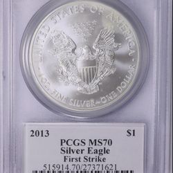 2013 $1 Silver Eagle First Strike PCGS MS-70 (Mercanti Signed Flag Label)