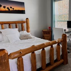 Queen Bed Hand Made Log Frame