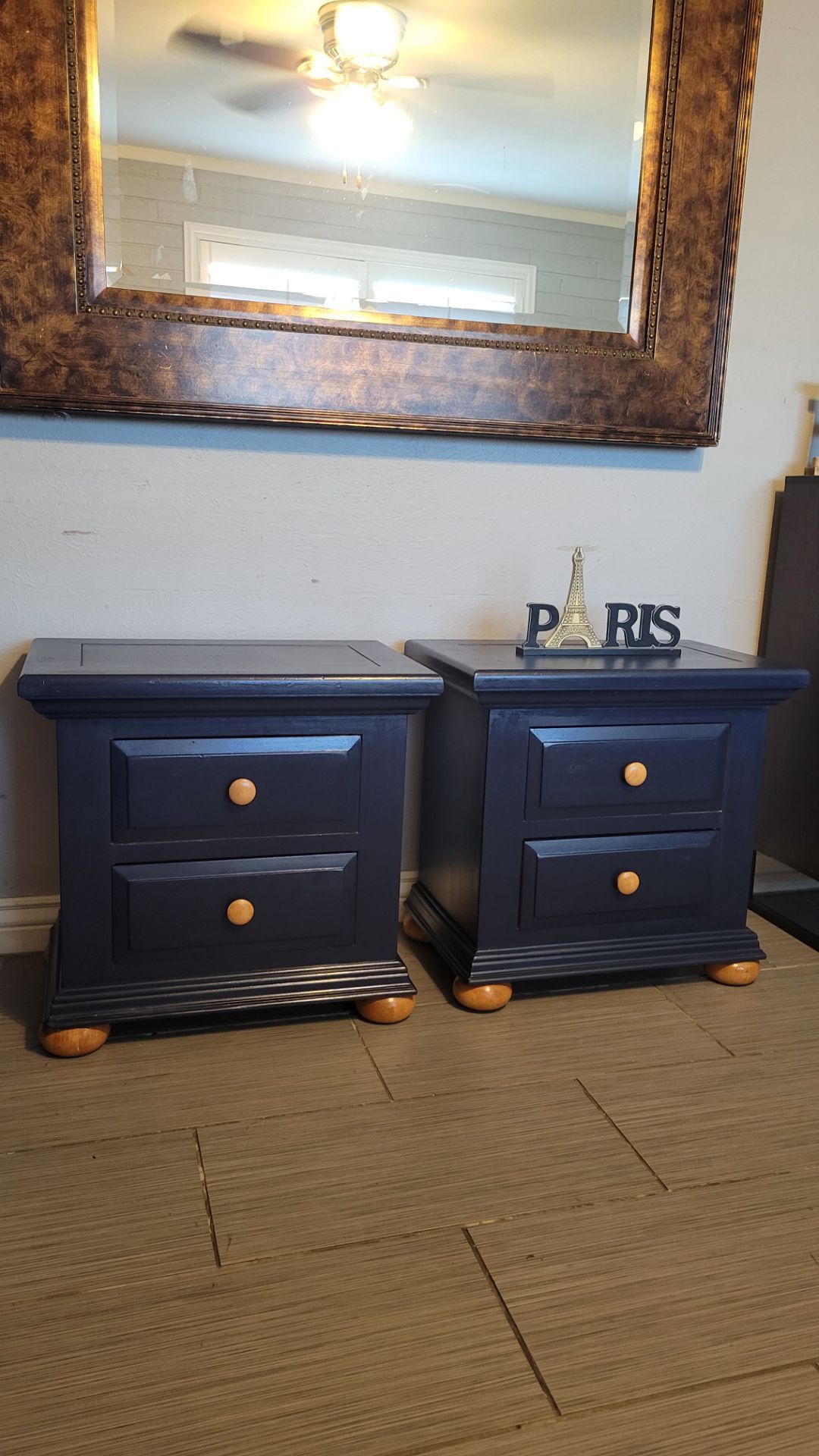 TWO BEAUTIFUL NAVY BLUE NIGHTSTANDS BY BROYHILL FURNITURE