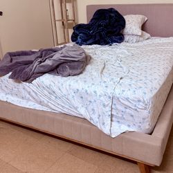 Polyester & Wood Bed Frame