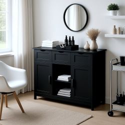 Homy Casa Ardeny Wooden Storage Cabinet Black Buffet Console with Shelves Black