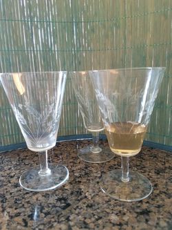 VINTAGE Wheat Etched Crystal Wine, Flute Glassware